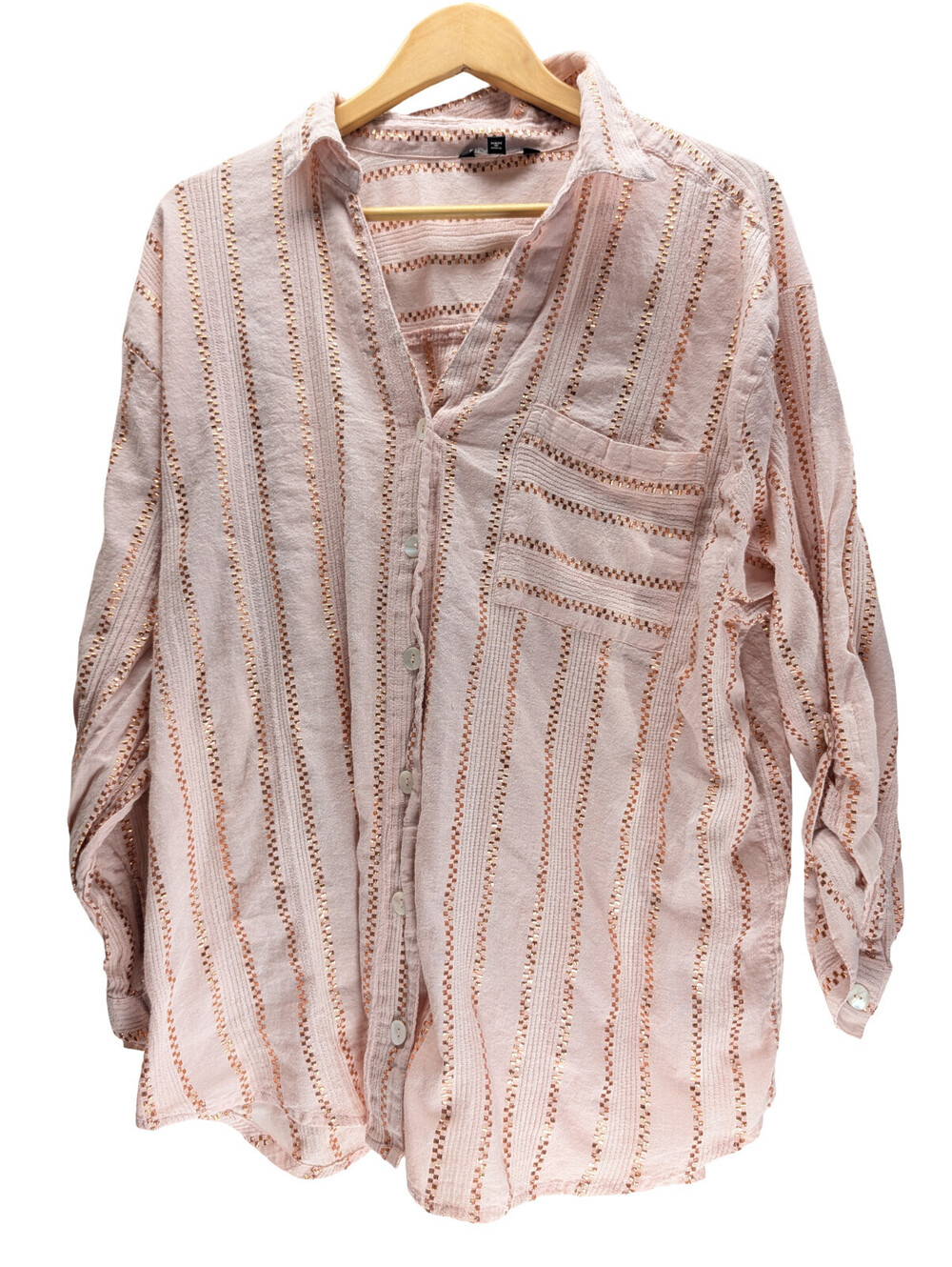 Club Z Collection Button Up Long Sleeve Metallic Stripe Pink